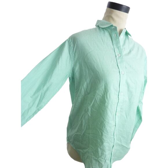 NWT Everlane Long Sleeve Button Down Cotton Mint Green Striped Shirt 0 - Picture 6 of 9